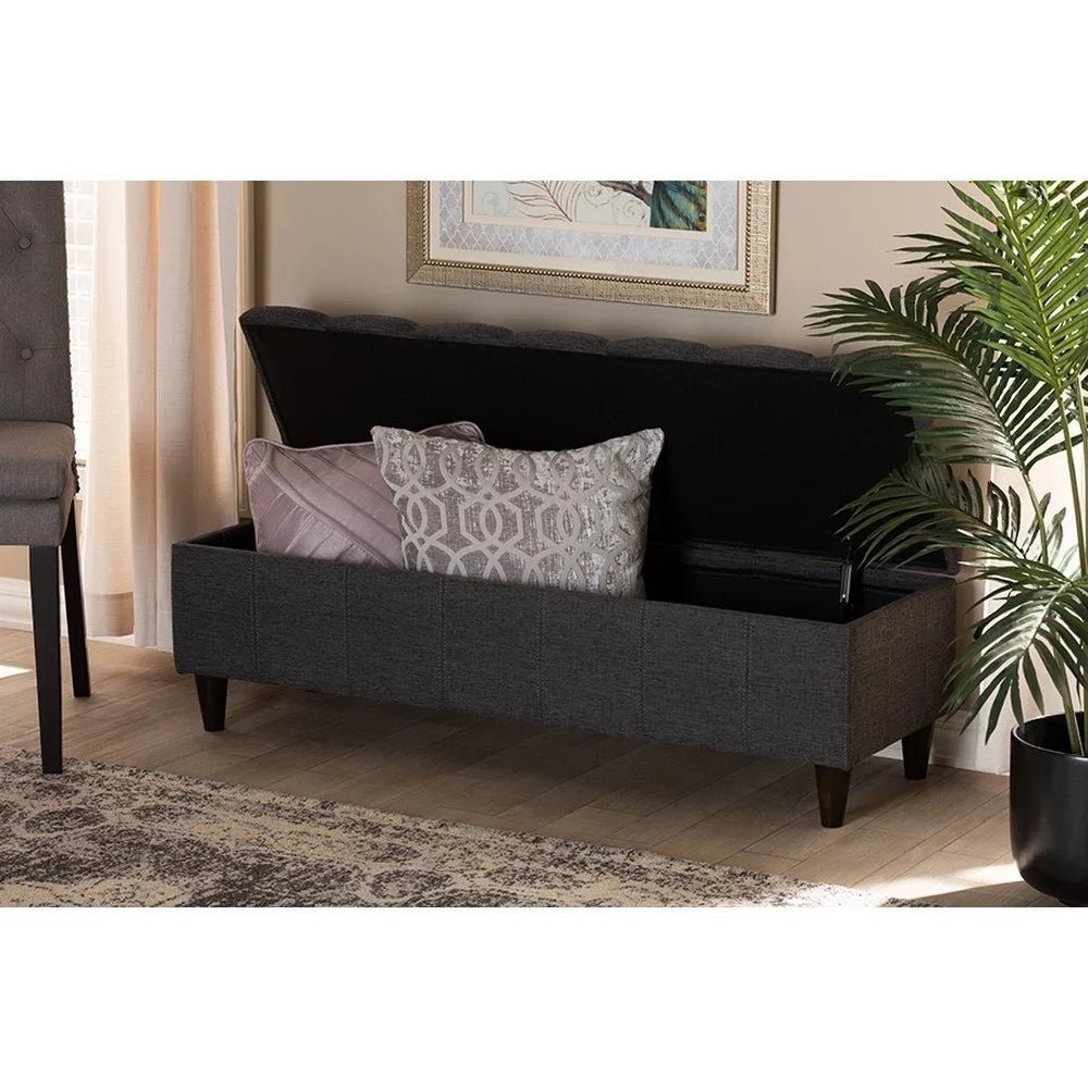 Charcoal Fabric Upholstered Wood Storage Bench Ottoman N706