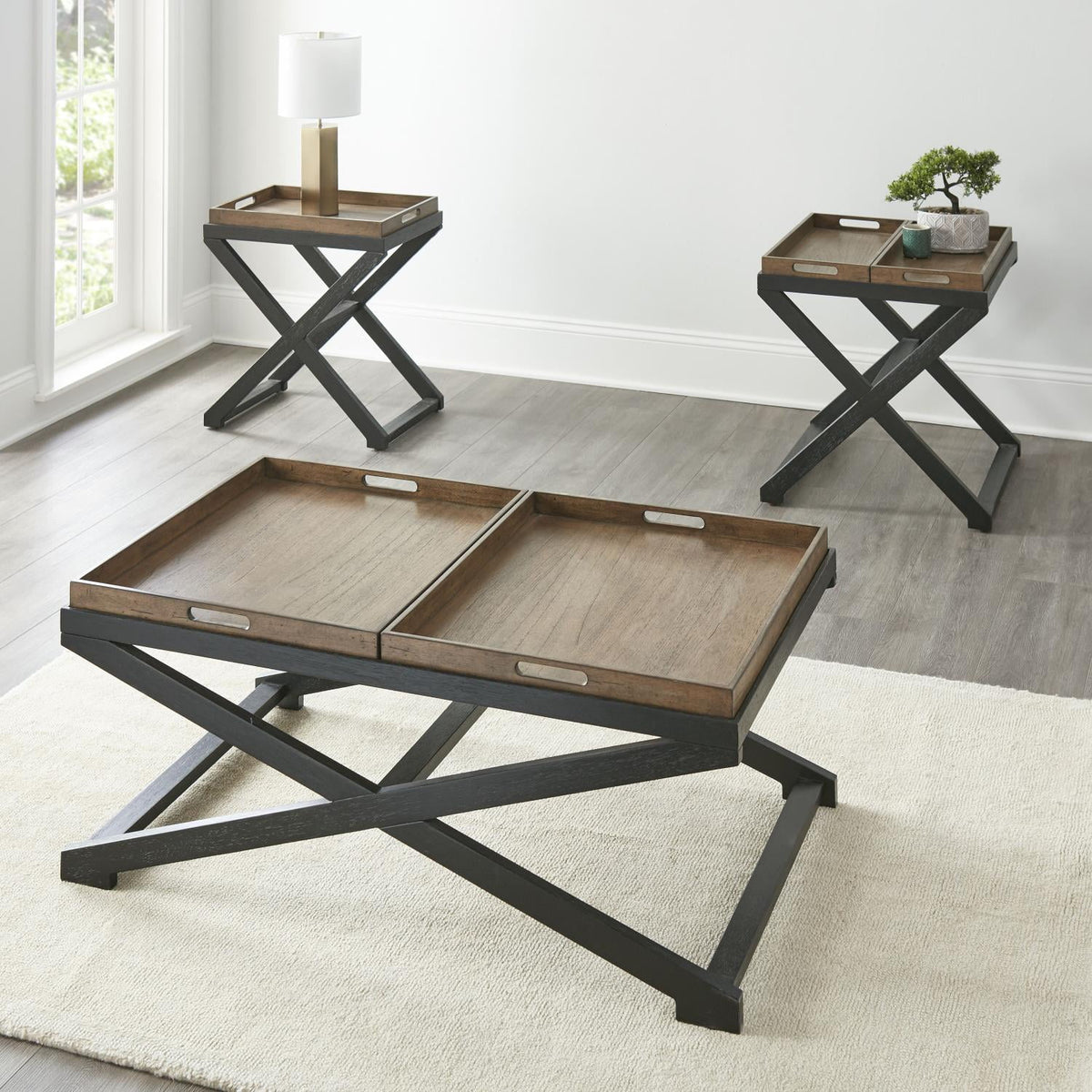 Walnut and Ebony Solid Wood Chairside Table W13787