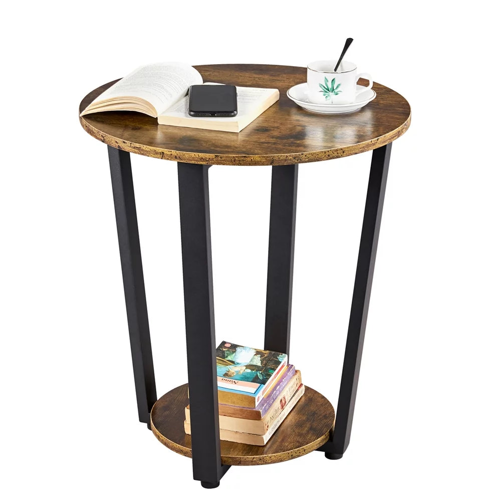 Brown Metal Side Table with Storage Rack C76059