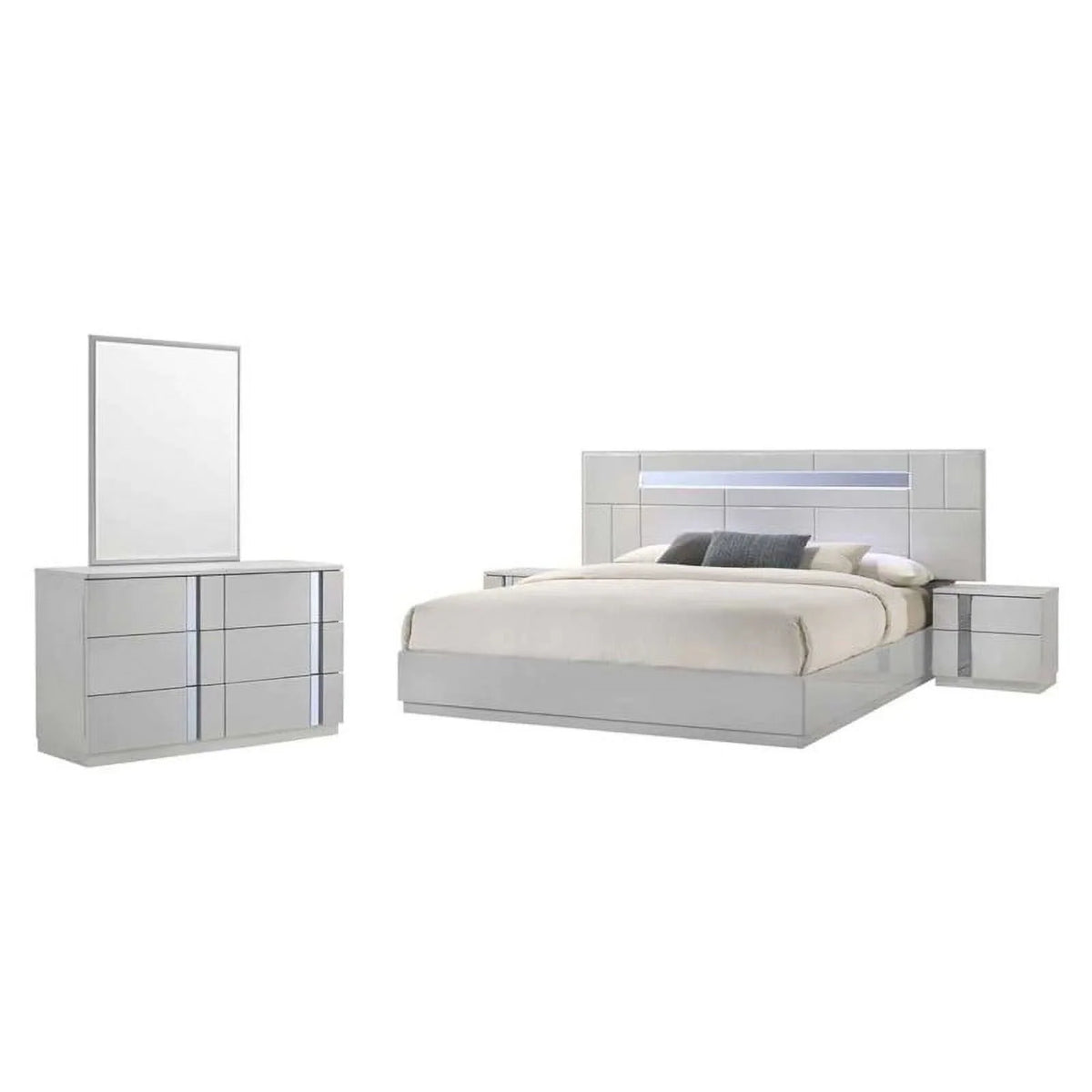 5-Piece Gray Lacquer King Size Bedroom Set G4841