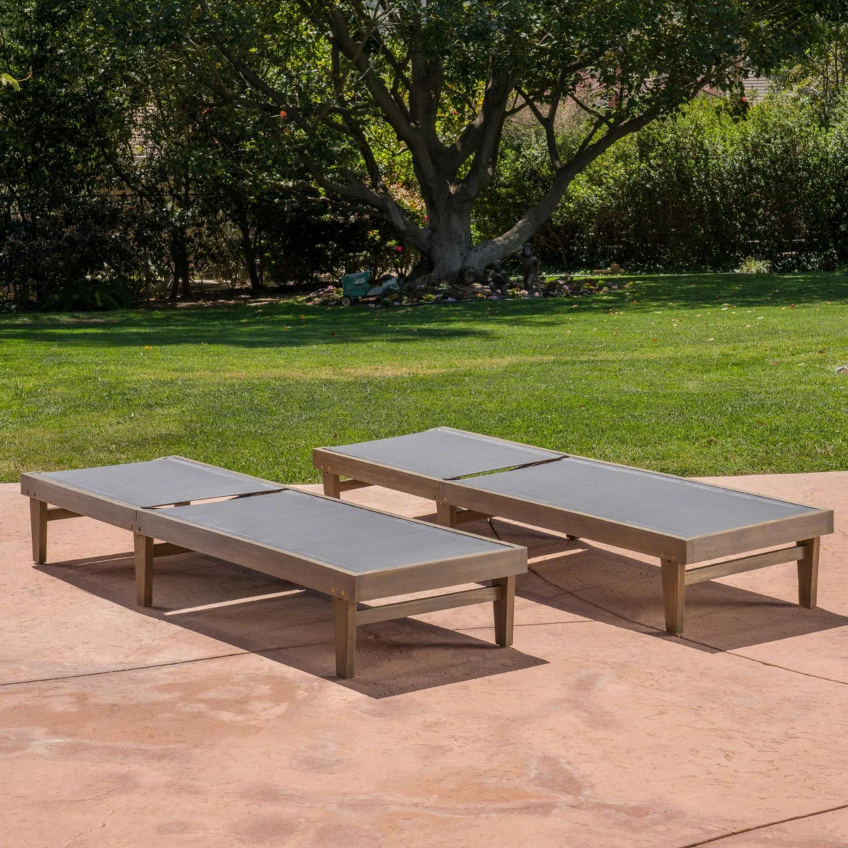 Outdoor Mesh and Wood Chaise Lounge Set of 2 Dark Grey E175