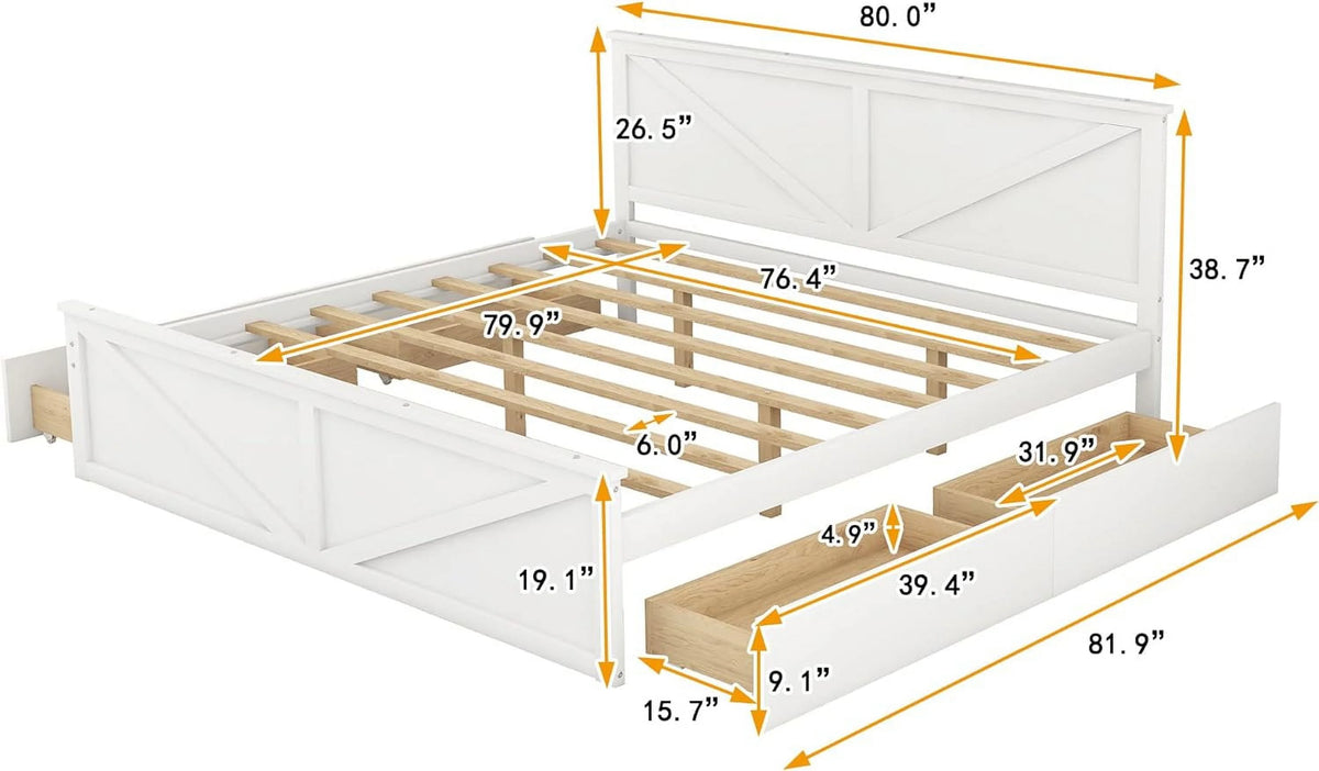 White Storage Bed with Headboard and 4 Drawers B202