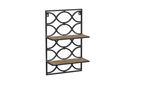 2-Tier Wall Shelves Antique Nickel Natural Mango Wood H78161