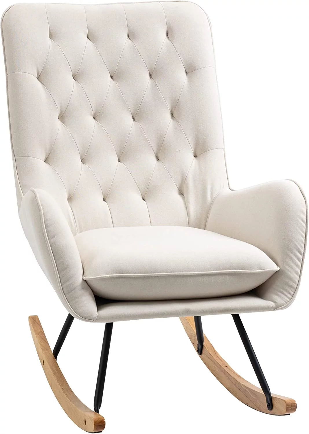 Cream White Fabric Rocking Chair Q5202
