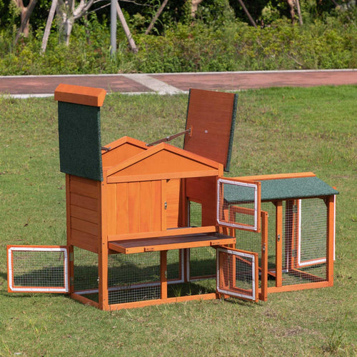 2-Tier Outdoor Wooden Rabbit Hutch with Ramp A82517