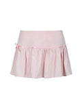 Pink Rose Ruffle Ribbon Pleated Skirt T18380
