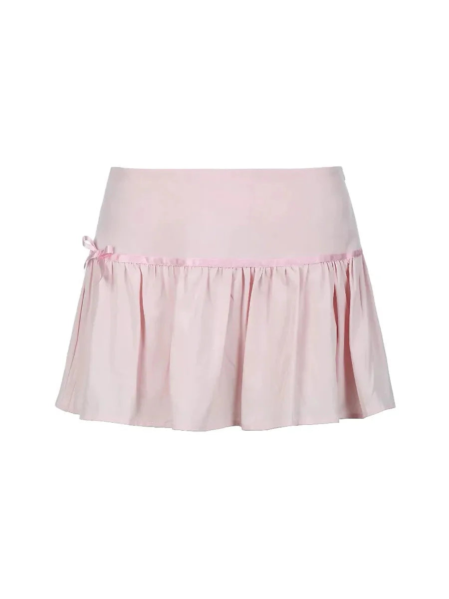 Pink Rose Ruffle Ribbon Pleated Skirt T18380