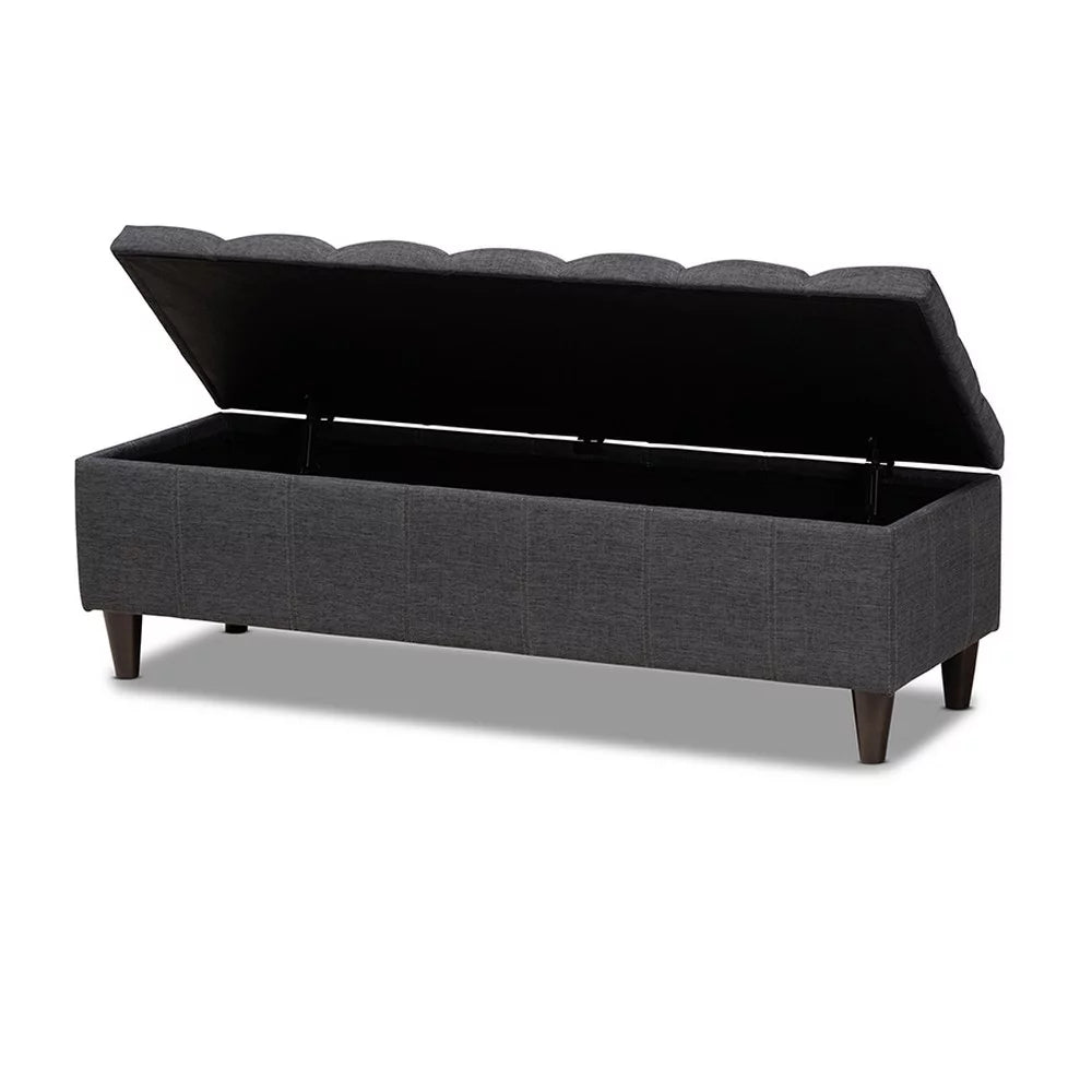 Charcoal Fabric Upholstered Wood Storage Bench Ottoman N706