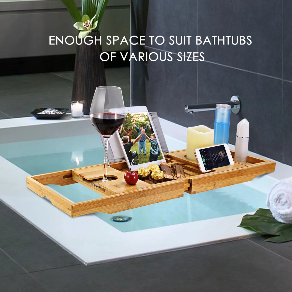 Bamboo Expandable Bathtub Caddy Tray C5089