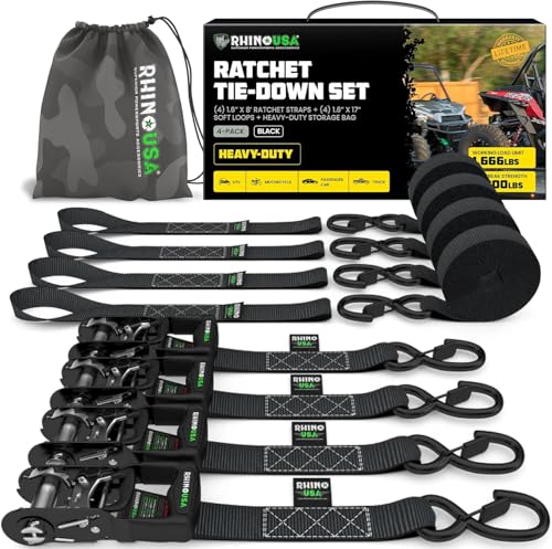 Heavy Duty Ratchet Straps 4-Pack 1.6 Inch x 8 Feet Black H617