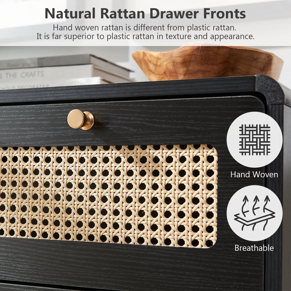 4 Drawer Natural Rattan Wood Dresser M98635