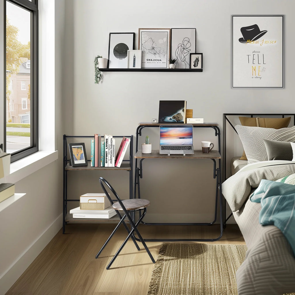 3 Pieces Kids Study Desk Chair Set with Bookshelf A93461
