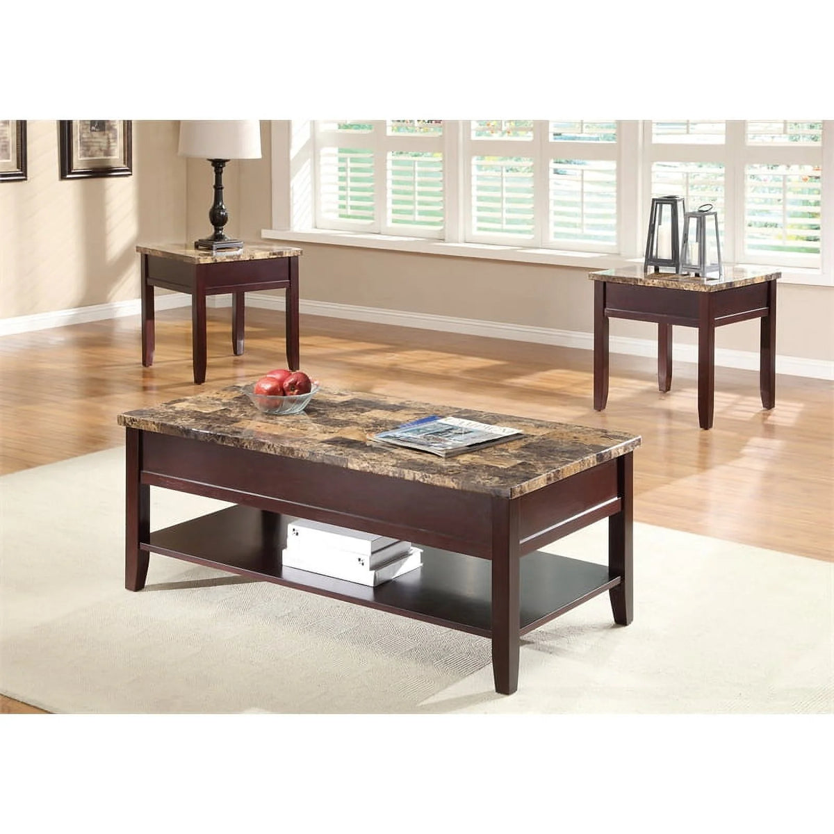 Dark Cherry Faux Marble Top End Table L649635