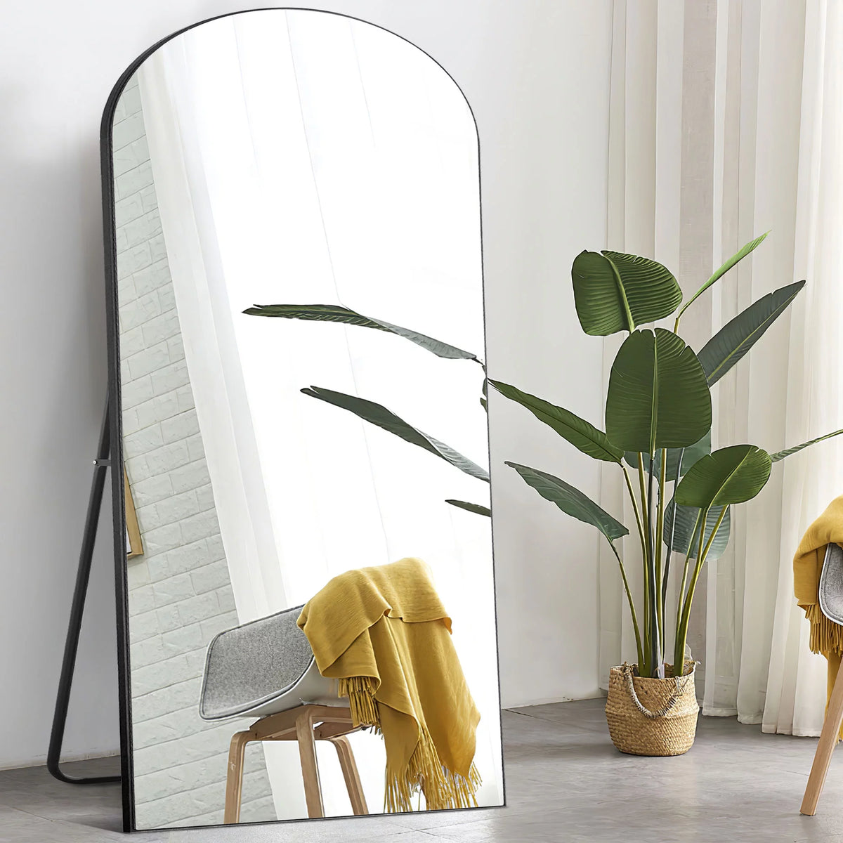 71"x31" Arched Full Length Floor Mirror with Stand Black T515762