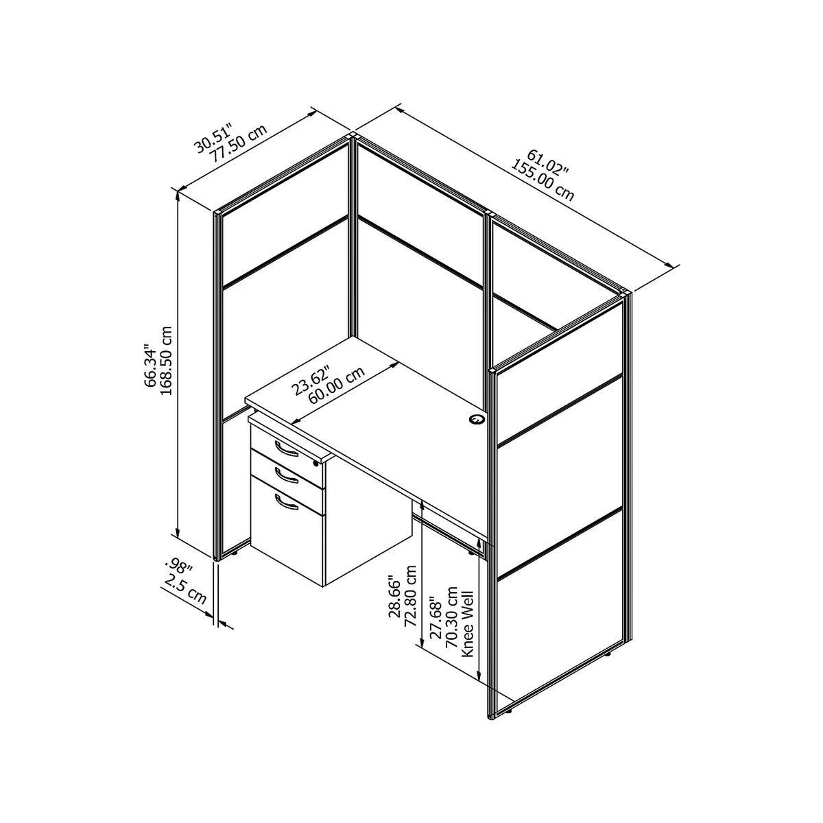 Office Cubicle with File Cabinet and Closed Panels E356