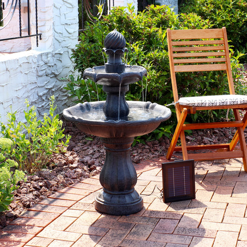 2-Tier Solar Outdoor Water Fountain with Battery Backup N1470
