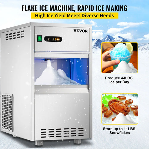 110V Commercial Snowflake Ice Maker 44lbs/24h Stainless Steel Freestanding M31681