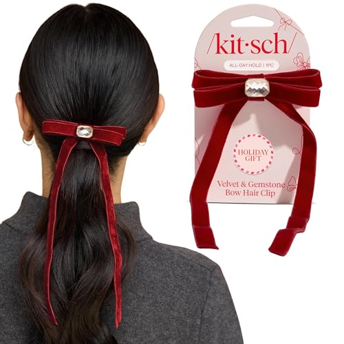 Red Velvet Bow Hair Clip with Gemstone M8369