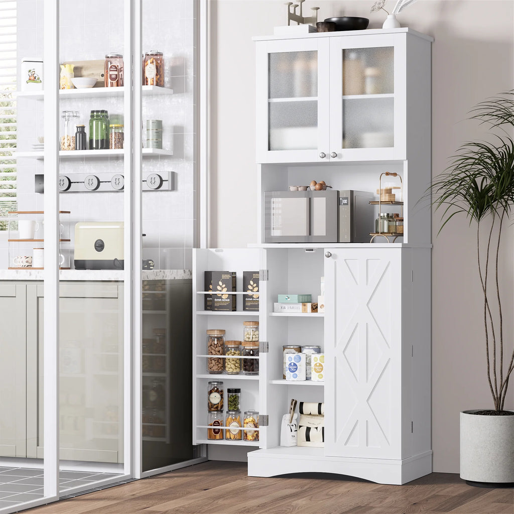 63'' White 4 Door Kitchen Storage Cabinet with Adjustable Shelves M3482