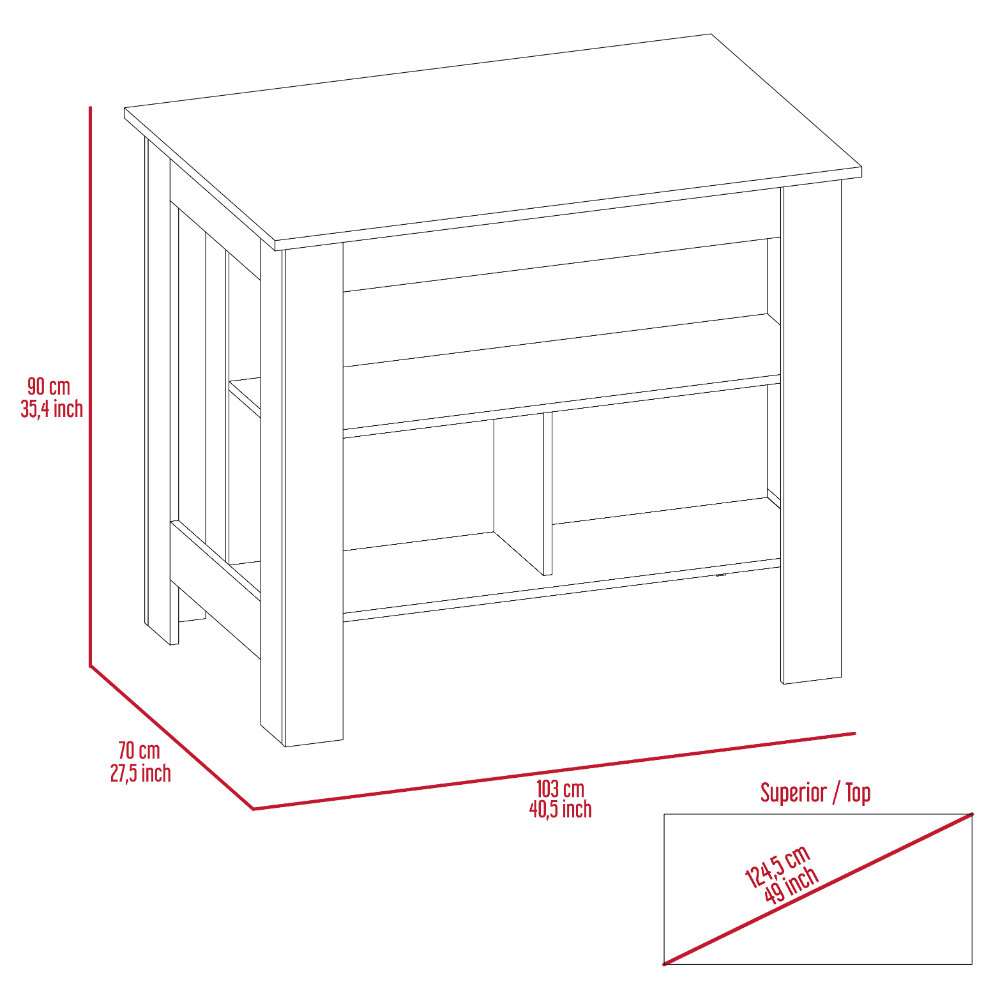 White Kitchen Island with Three Shelves O49782