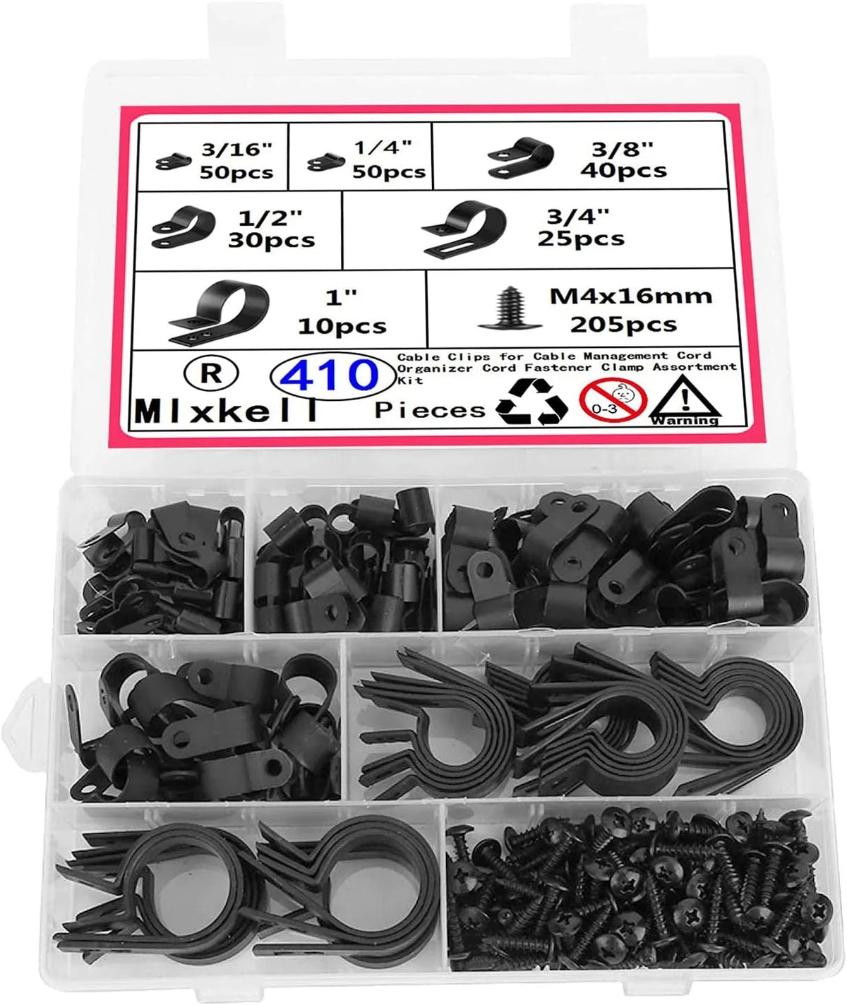 Black Nylon Cable Clips 410 PCS 6 Sizes U451944