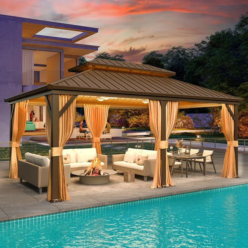 12'x18' Hardtop Gazebo with Galvanized Steel Double Roof & Aluminum Frame H795042