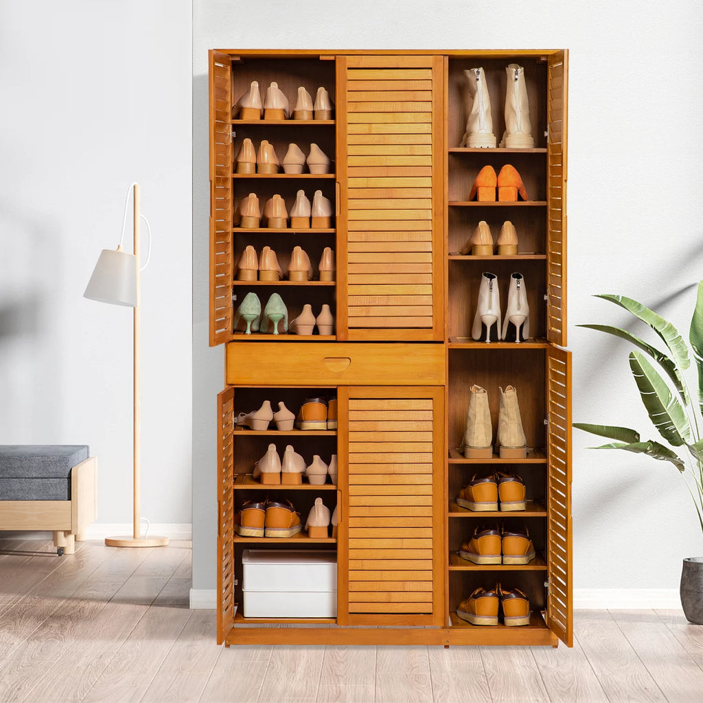 Bamboo 10 Tiers 1 Drawer Shutter Doors Shoes Cabinet N18049