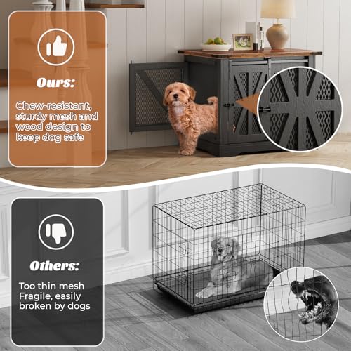 40" Heavy Duty Dog Crate Furniture with Double Doors Black G681958