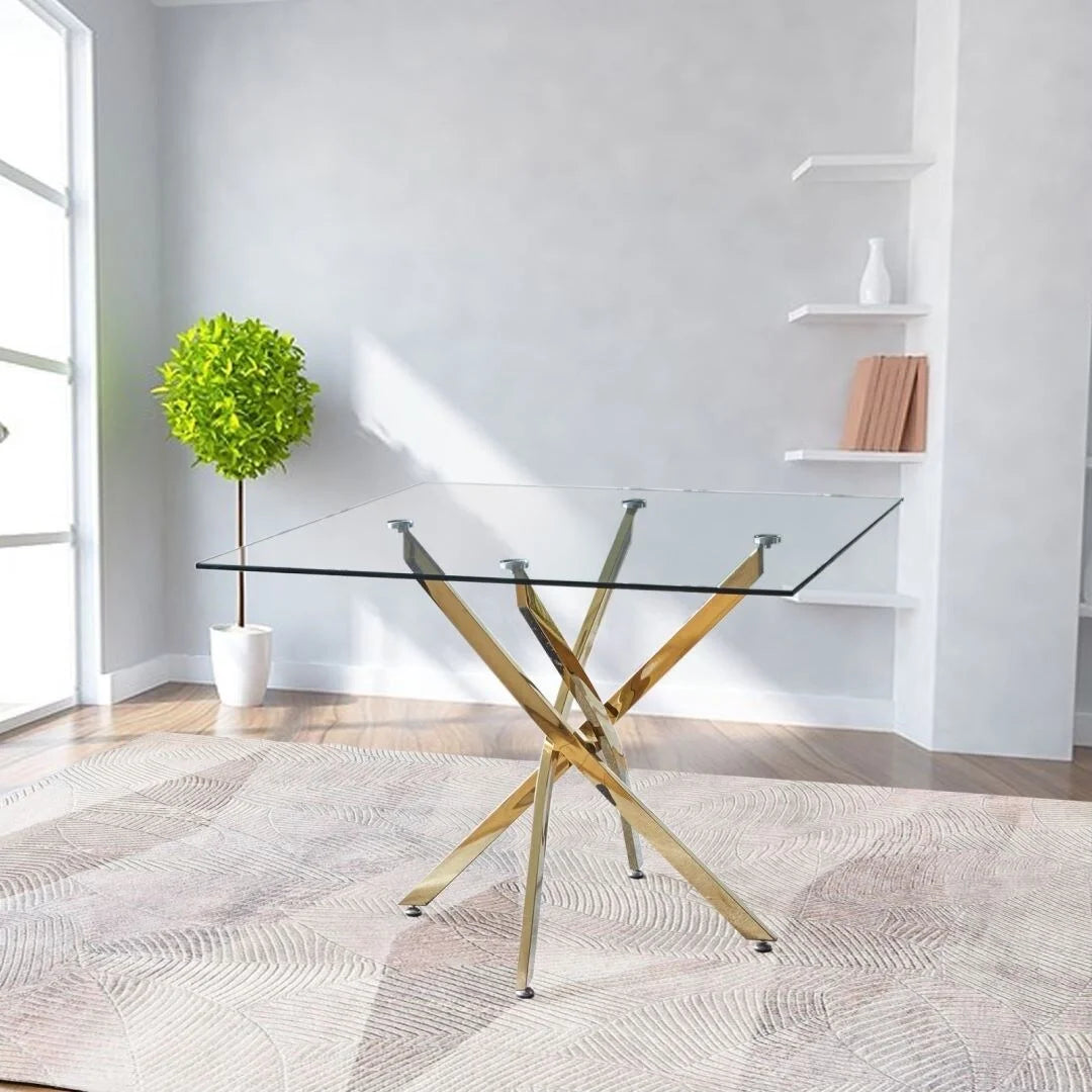 Square Tempered Glass Dining Table with Stainless Steel Legs W9077