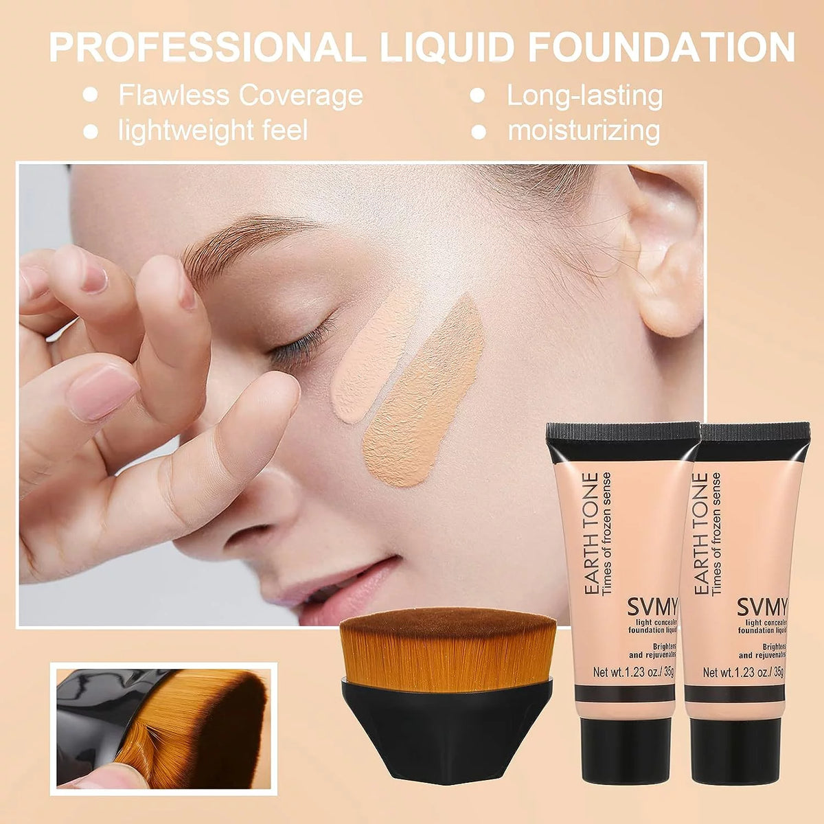Full Coverage Matte Oil Control Foundation Concealer with Primer and Brush and Sponges S28518