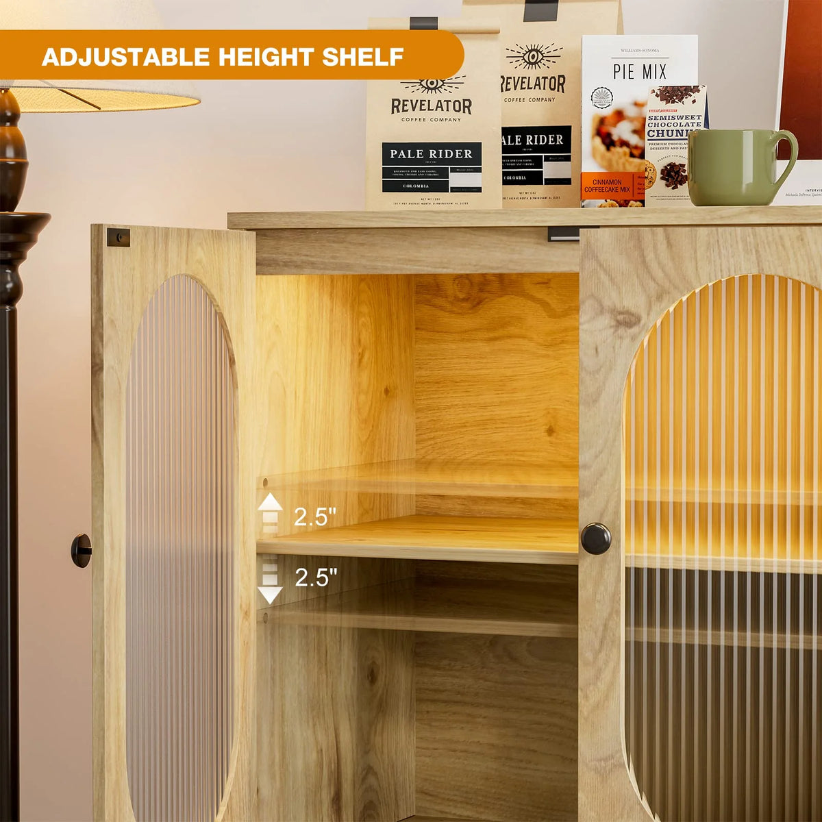 Set of 2 Glass Storage Cabinet with LED Lights and Adjustable Shelves Y987207