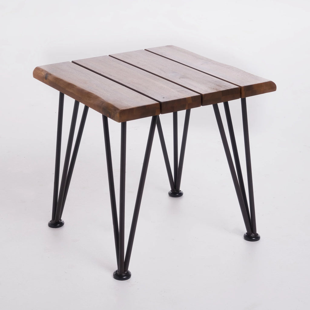 Industrial Accent Table, Teak Finish, Rustic Metal L275689