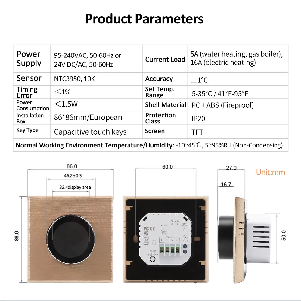 WiFi Smart Thermostat with Color Screen T136818