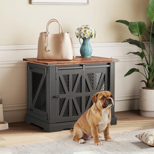 40" Heavy Duty Dog Crate Furniture with Double Doors Black G681958