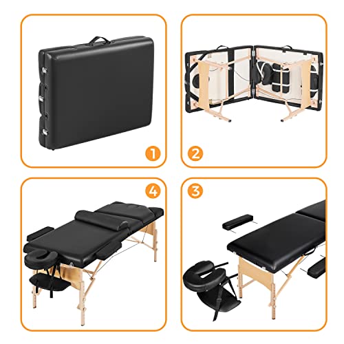 Black Folding Massage Table with Bolster & Carrying Bag Q10195