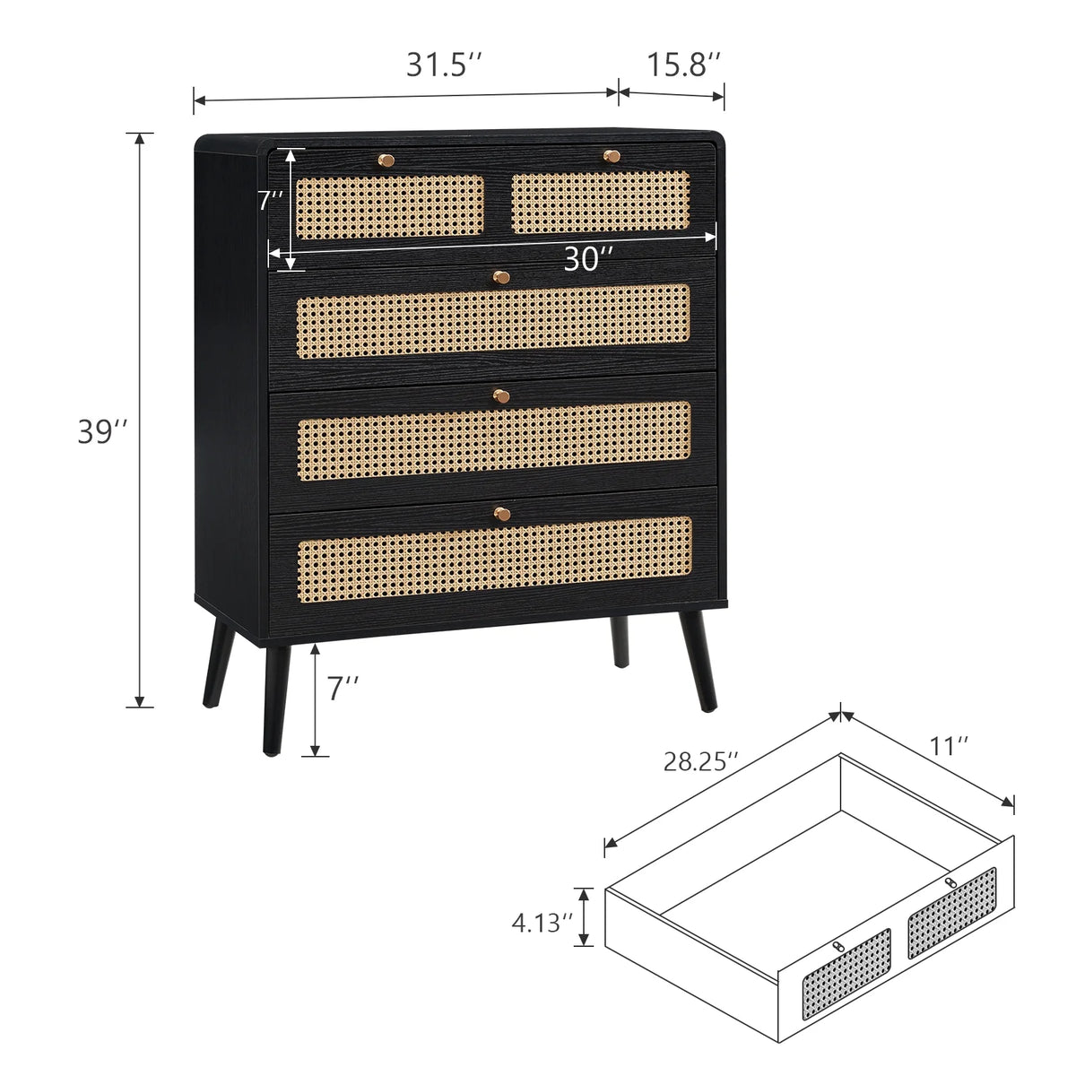 4 Drawer Natural Rattan Wood Dresser M98635