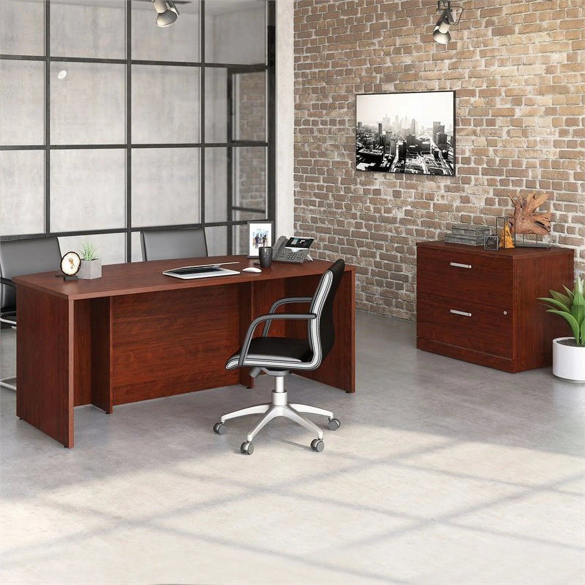 72" Bow Front Desk and Lateral File Cabinet C232