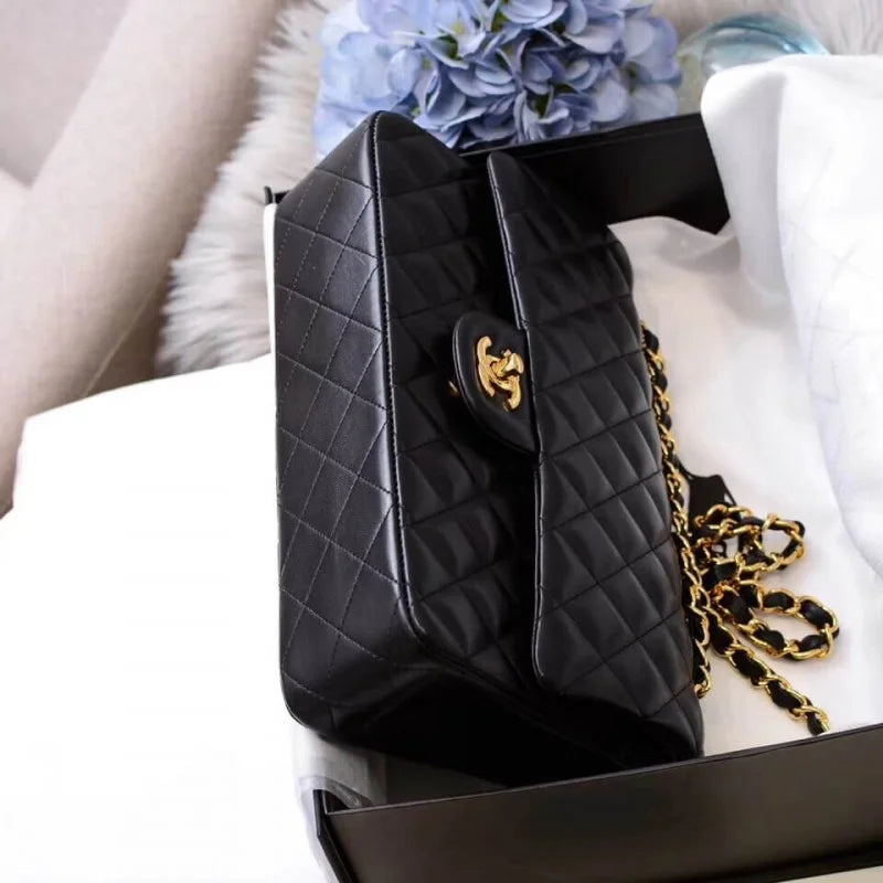 Black Medium Lambskin Leather Flap Bag X2739