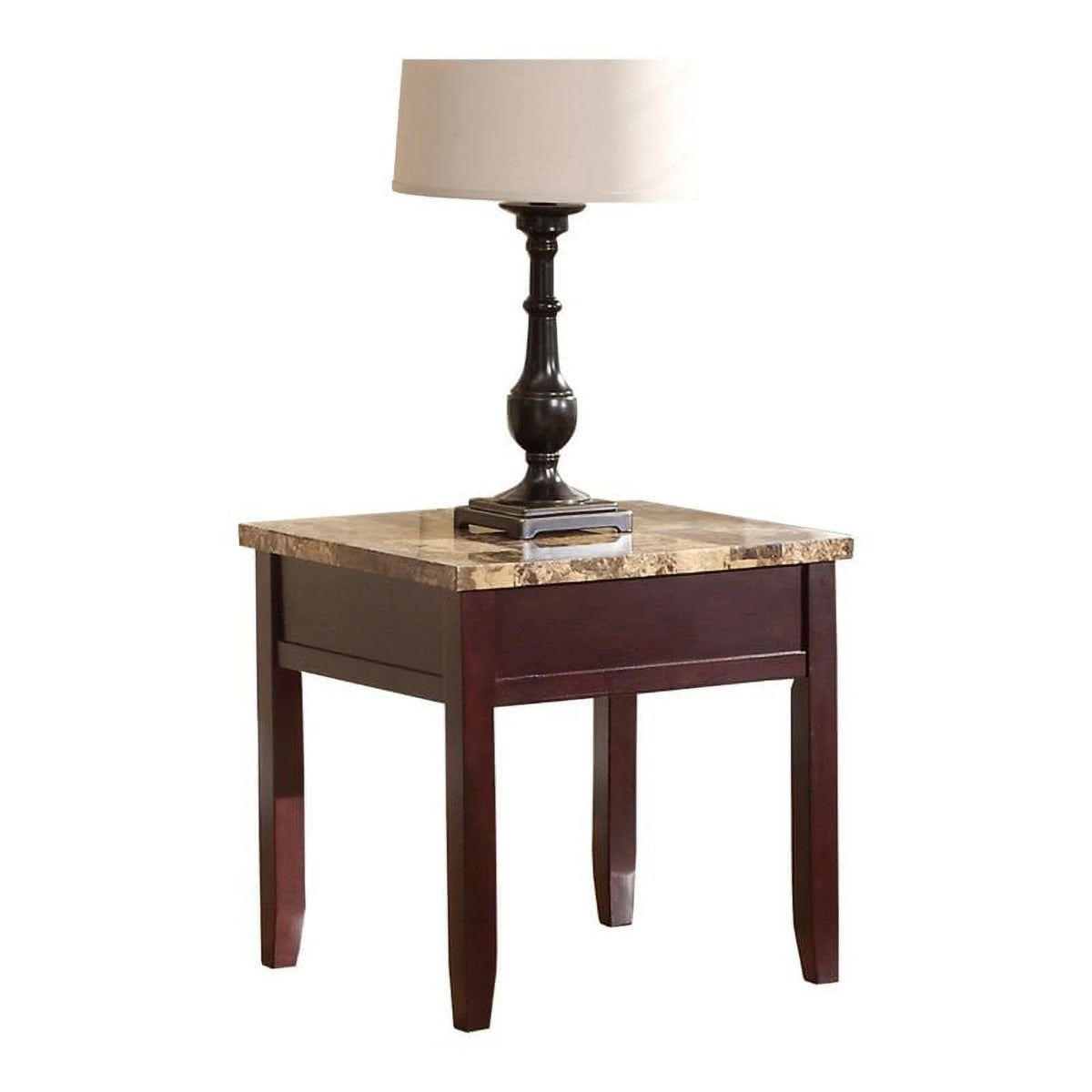 Dark Cherry Faux Marble Top End Table L649635