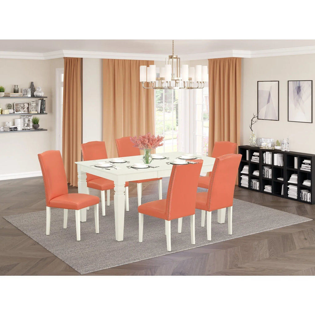Rectangular Dinette Table with 18 In Leaf and 6 Parson Chair E83475