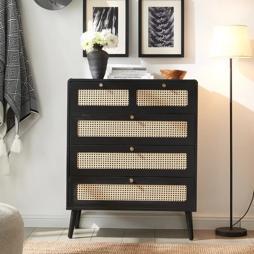 4 Drawer Natural Rattan Wood Dresser M98635