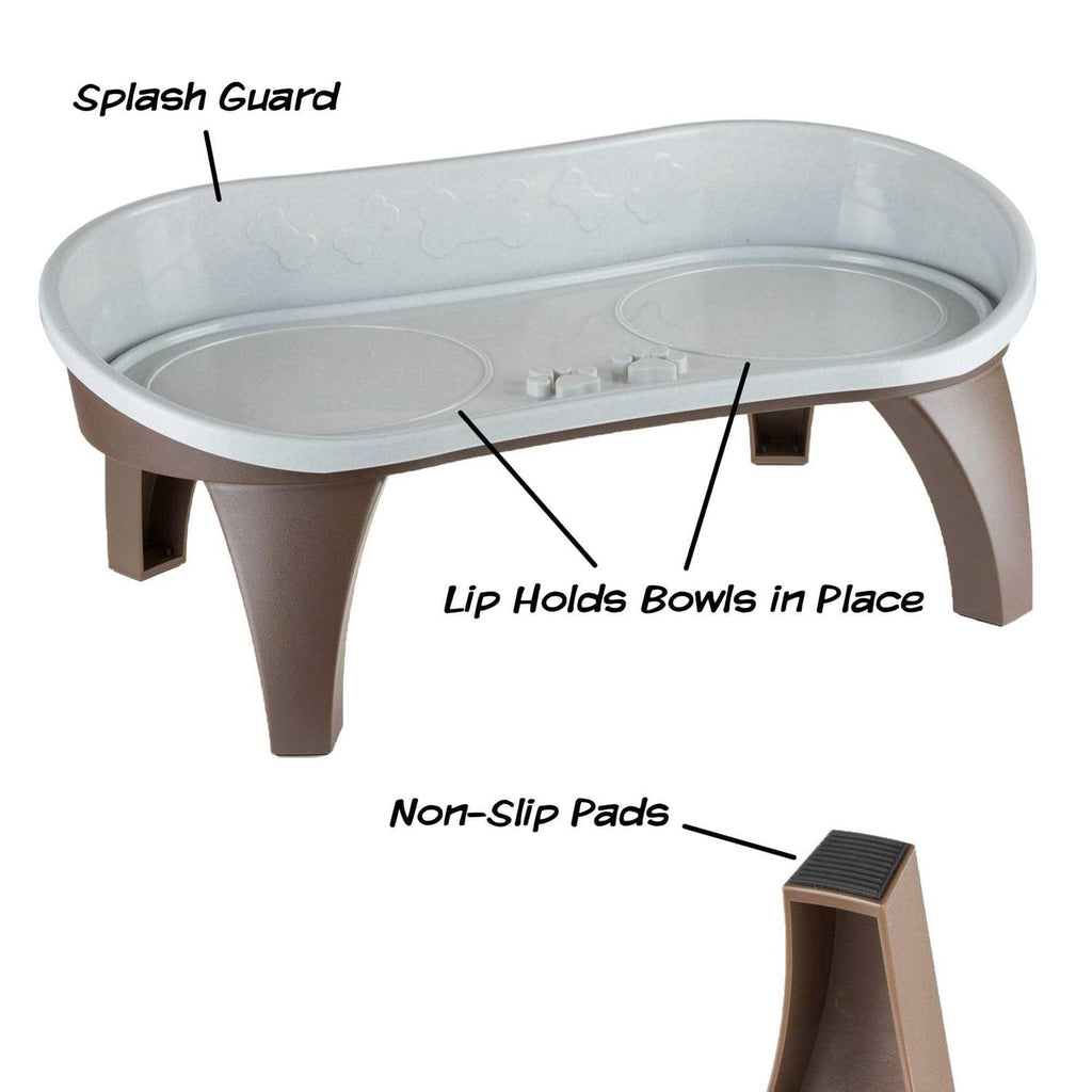 Elevated Pet Feeding Tray with Splash Guard and Non-Skid Feet E185608
