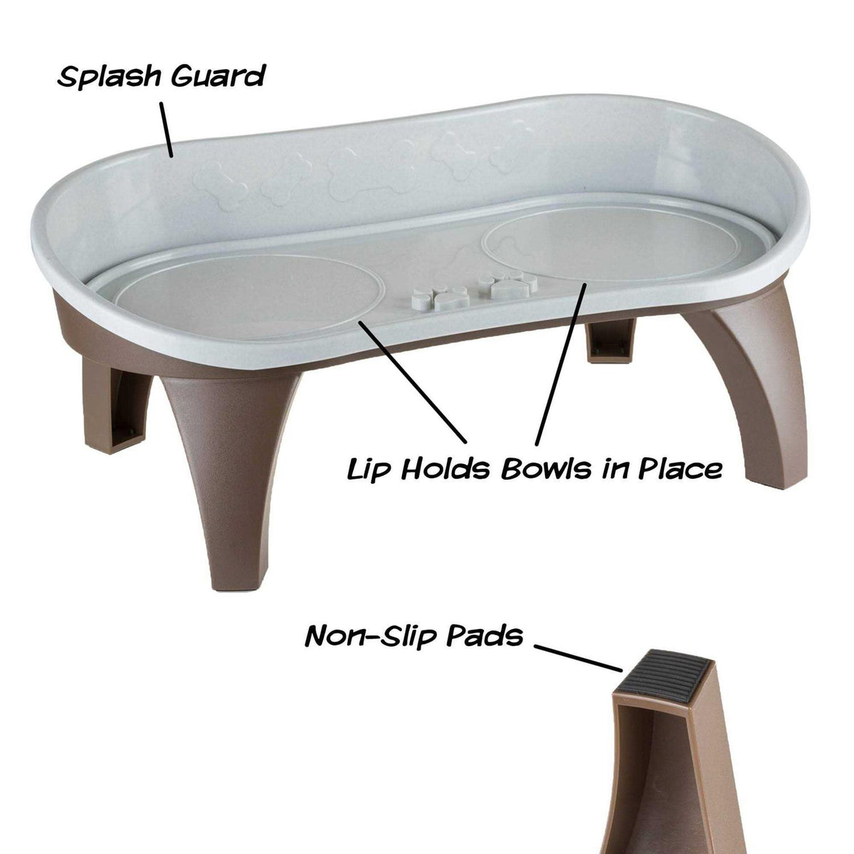Elevated Pet Feeding Tray with Splash Guard and Non-Skid Feet E185608