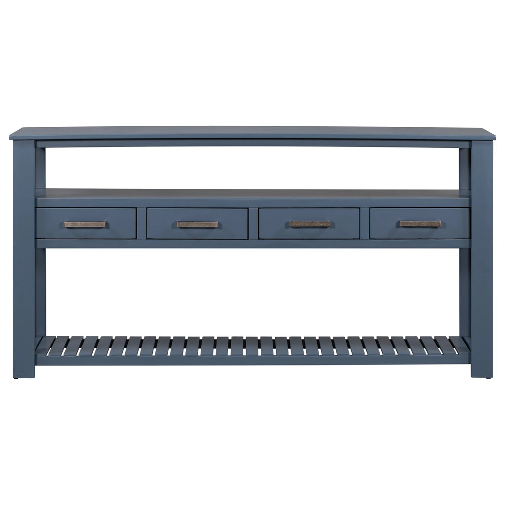 Blue Wood Console Table with 4 Drawers and 2 Shelves C707482