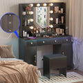 White Vanity Desk with Mirror and Lights and Chair I149738