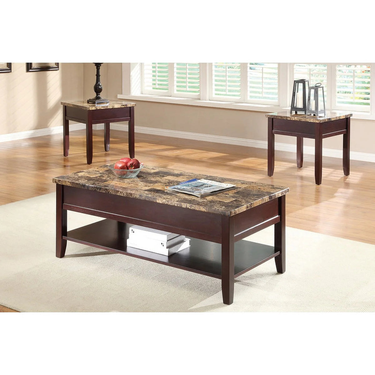Dark Cherry Faux Marble Top End Table L649635