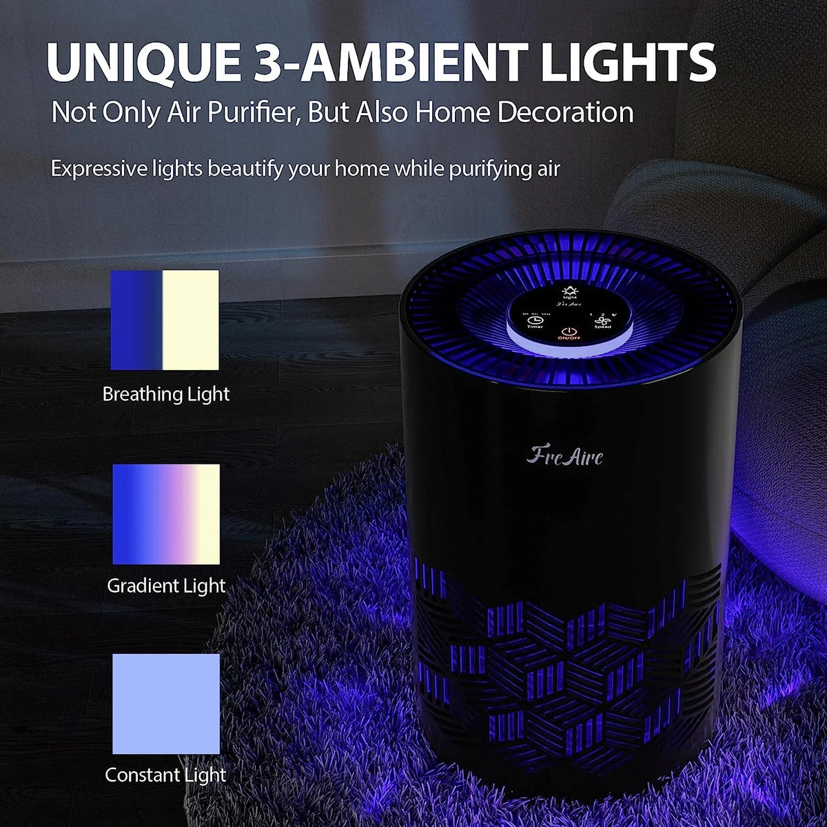 Black H13 HEPA Air Purifier with RGB Lights P272