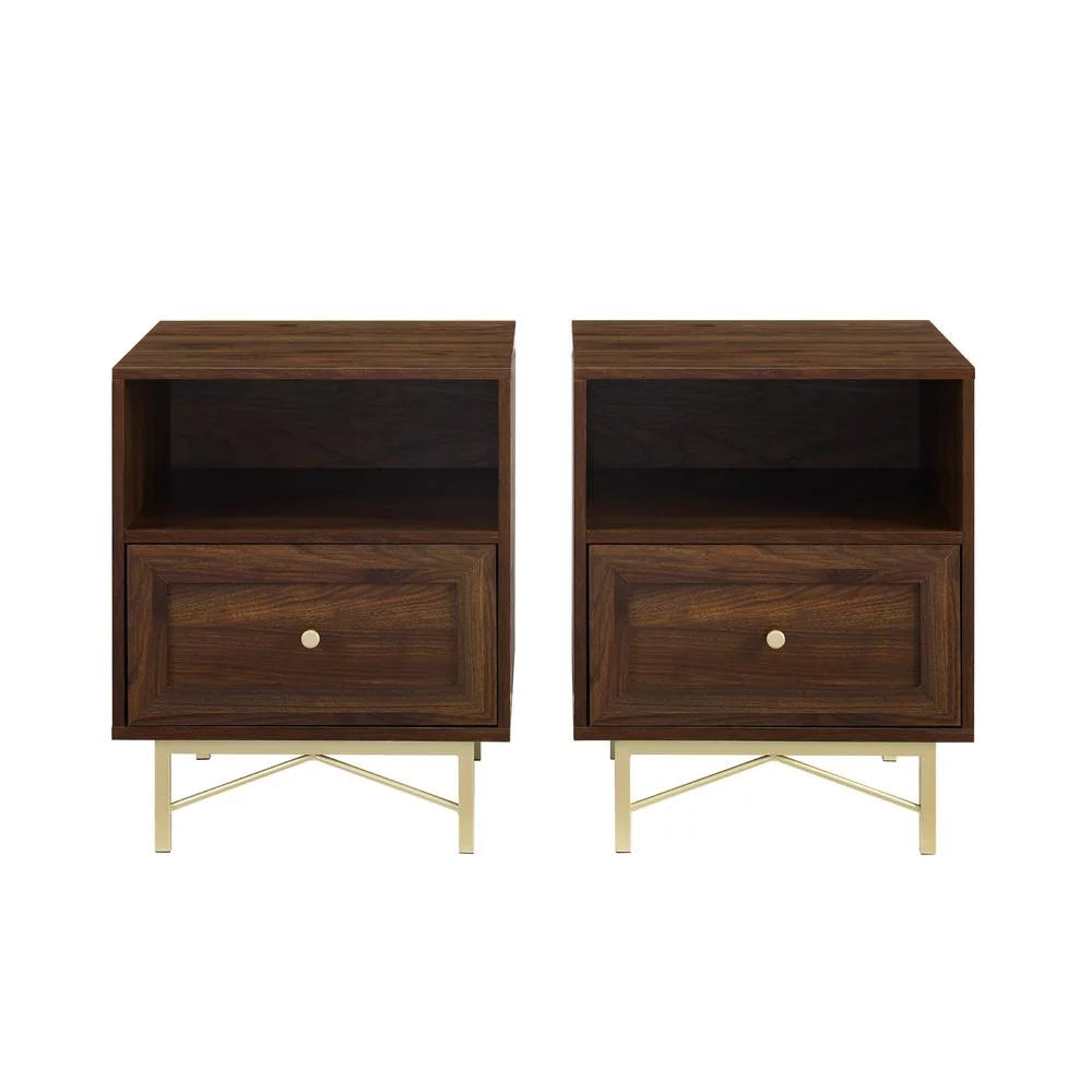 Dark Walnut 1-Drawer Wood End Tables Set of 2 Z400283