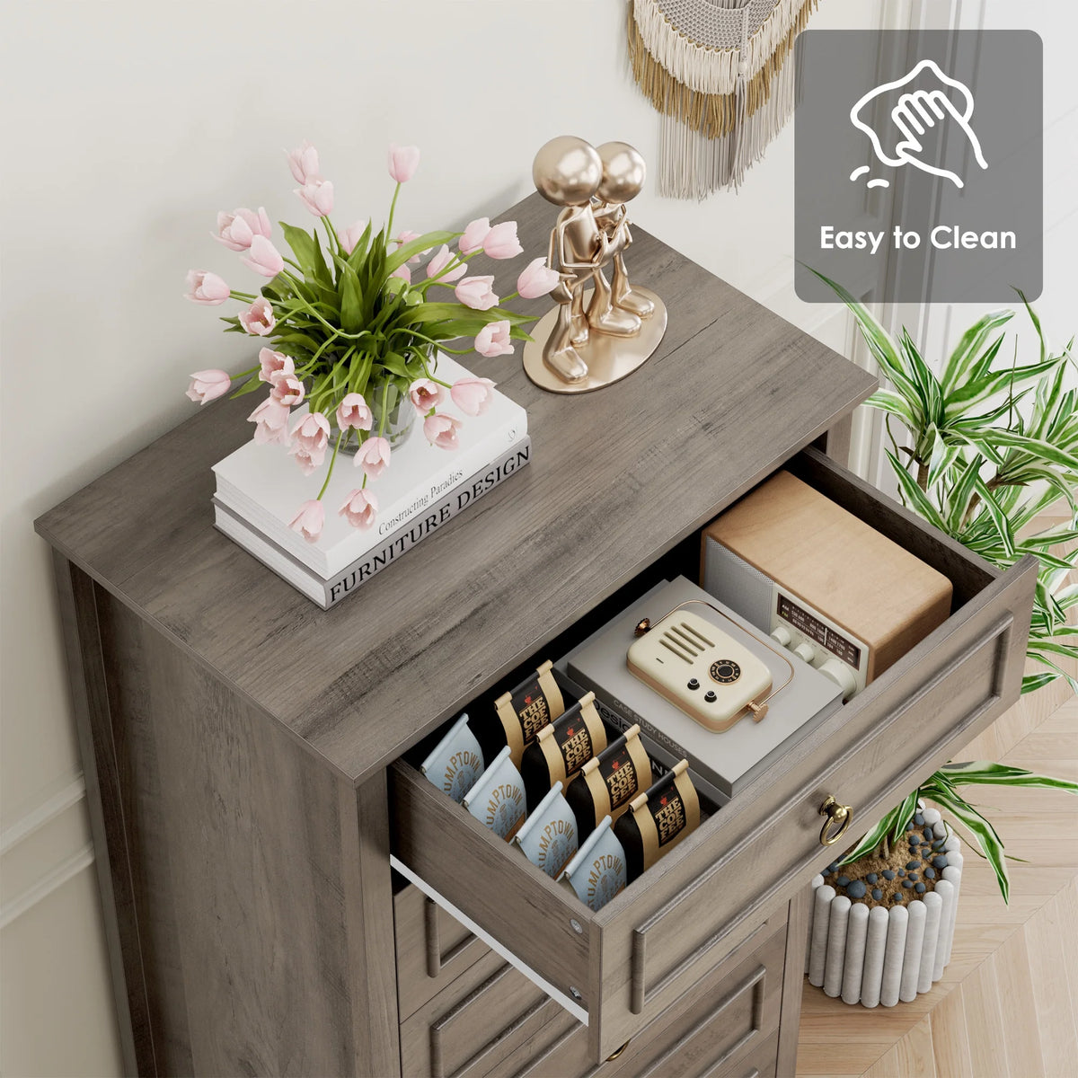 6 Drawer Tall Wood Dresser J441118