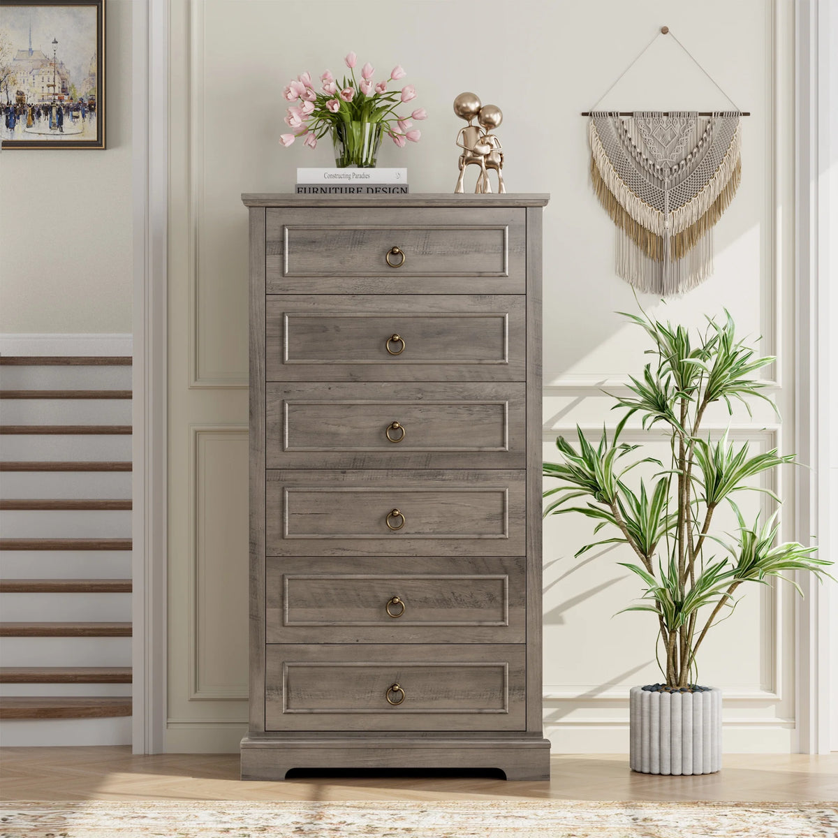 6 Drawer Tall Wood Dresser J441118